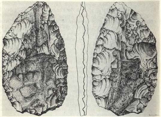 Двусторонне обработанный нож аккайского типа (Заскальная V, второй культурный слой).